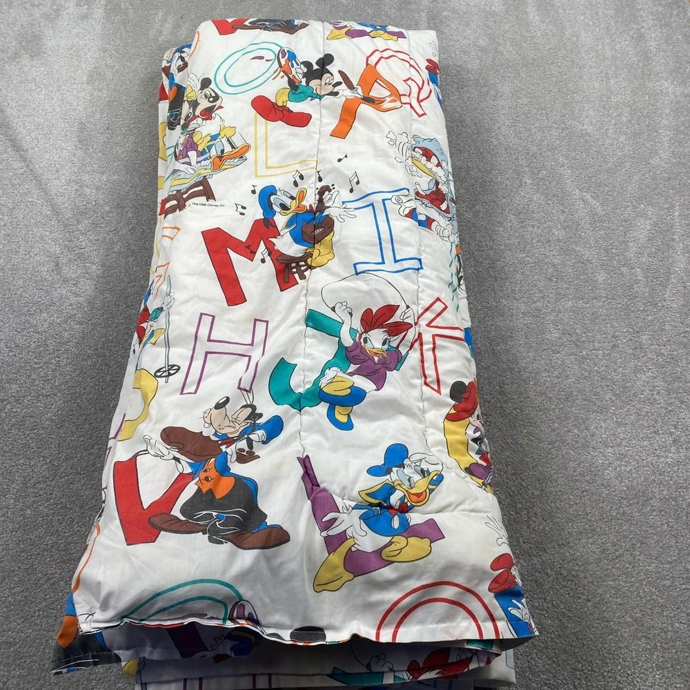 Disney Comforter Kids Twin White Vintage 90s Alphabet Mickey Donald Goofy 80x60